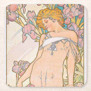 The Iris (1897) by Alphonse Mucha  Square Paper Coaster