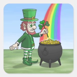 The Irish leprechaun and the pot of gold Square Sticker
