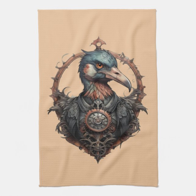 "The Iron Beak: A Steampunk Ibis" Tea Towel (Vertical)
