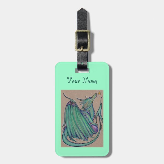 The Jayde dragon luggage tag by Renee Lavoie (Front Vertical)
