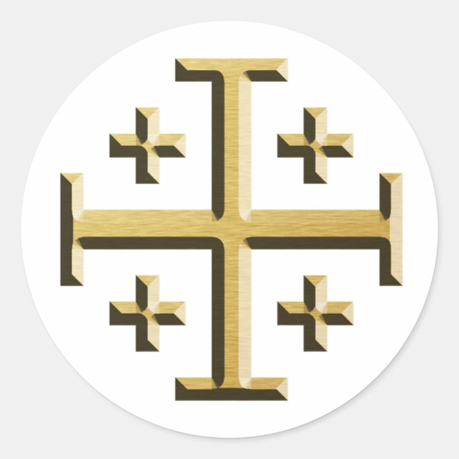 The Jerusalem Cross - Gold Beveled Edition Classic Round Sticker (Front)