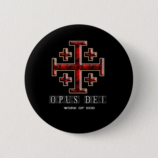 The Jerusalem Cross - ver 1 - Opus Dei - Black 6 Cm Round Badge (Front)