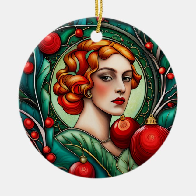 The Jolly Redhead: Baubles & Tree  Ceramic Tree Decoration (Front)