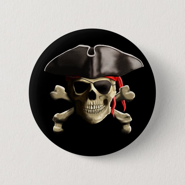 The Jolly Roger Pirate Skull 6 Cm Round Badge (Front)
