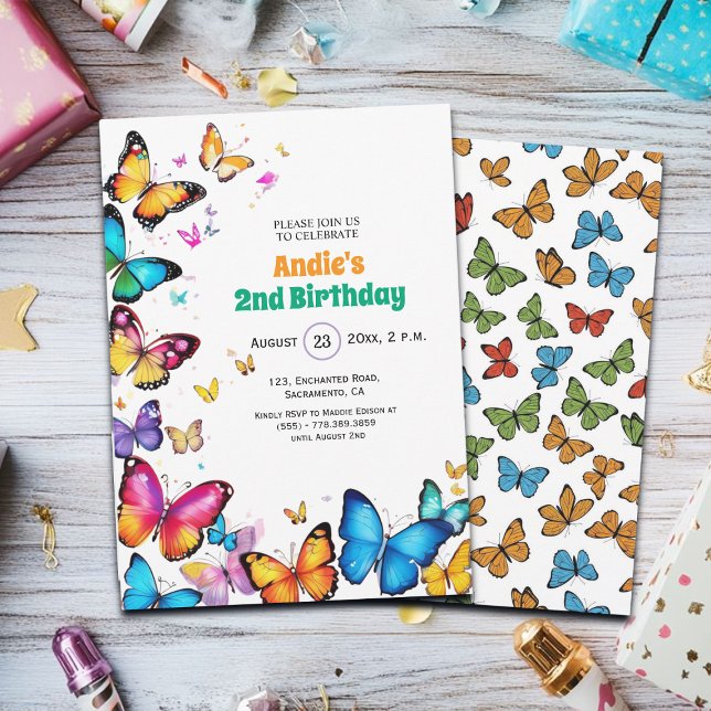 The Joy of Butterflies 2nd Birthday Invitation (Creator Uploaded)