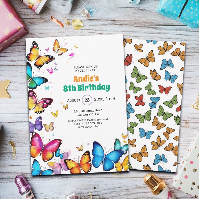 The Joy of Butterflies 8th Birthday Invitation (Creator Uploaded)