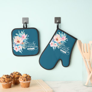 The Joy of the Lord floral Oven Mitt & Pot Holder Set