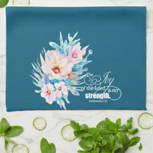 The Joy of the Lord floral Tea Towel
