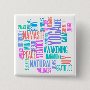 The Joy of Yoga Elegant Pastel Coloured Word Cloud 15 Cm Square Badge