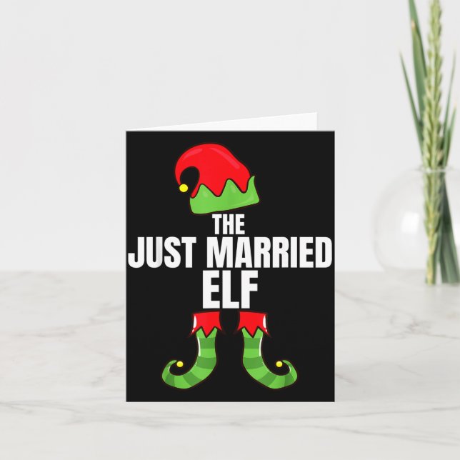 The Just Married Elf Matching Family Christmas Gro Card (Front)