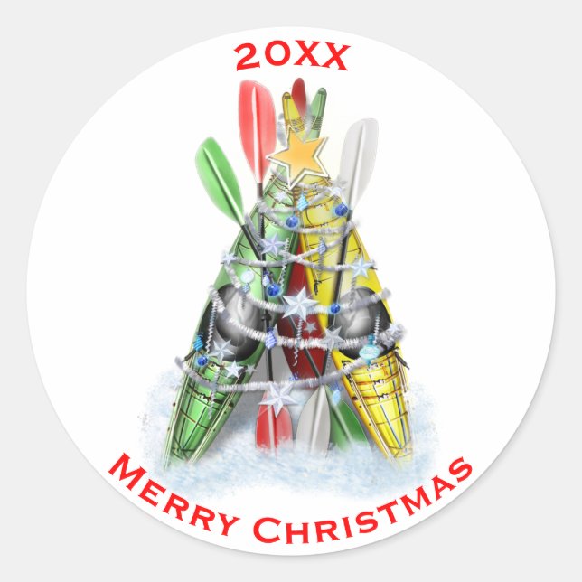 The Kayak Christmas Tree personalised Classic Round Sticker (Front)