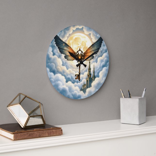 The Key of Eternity – Steampunk Wings  Large Clock (Office)