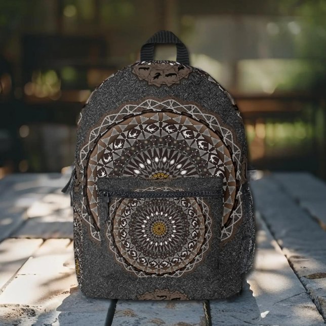 The khaki crocodylus porosus mandala printed backpack (Creator Uploaded)