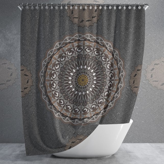 The khaki crocodylus porosus mandala shower curtain (Creator Uploaded)
