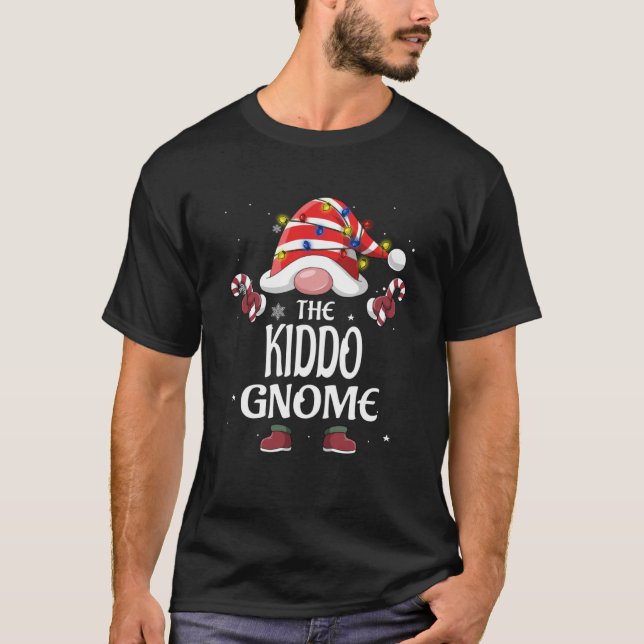 The Kiddo Gnome Tree Light Buffalo Plaid Christmas T-Shirt (Front)