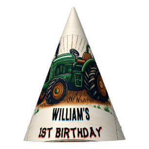 The kids retro boy cool tractor first 1st birthday party hat