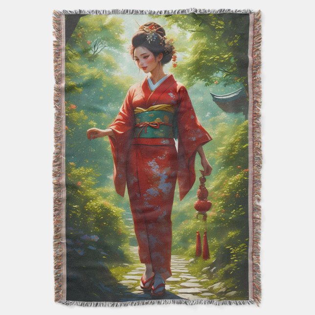 The Kimono's Walk Throw Blanket (Front Vertical)