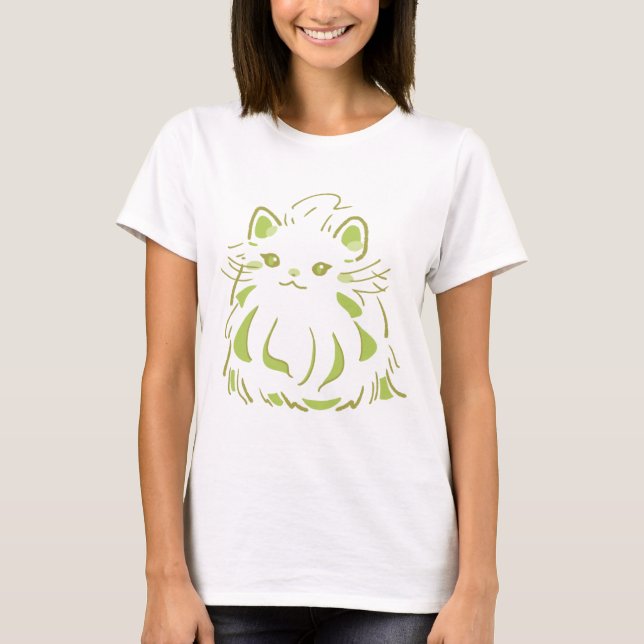 The Kind Look of a Persian Cat Wrapped in Green T-Shirt (Front)