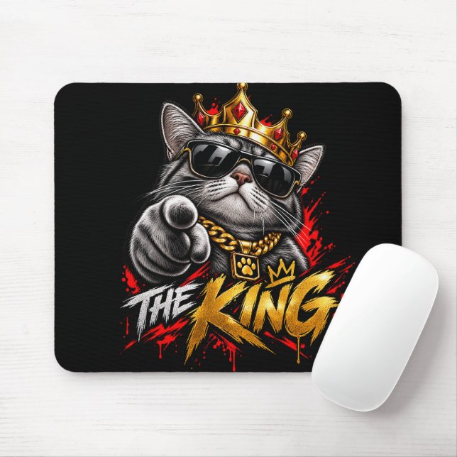 The King Cool Cat With Crown Mouse Pad (With Mouse)