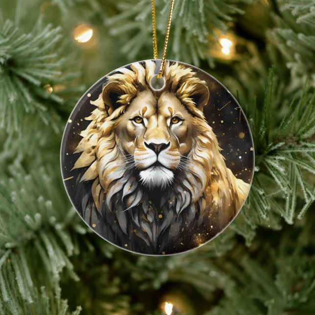 The King: Majestic Gold And Gray Male Lion, Ceramic Tree Decoration (Tree)