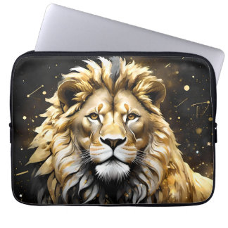 The King: Majestic Gold And Gray Male Lion, Laptop Sleeve