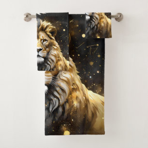 The King: Majestic Gold And Grey Male Lion, Bath Towel Set