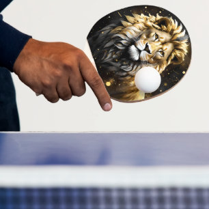 The King: Majestic Gold And Grey Male Lion, Ping Pong Paddle