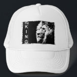 The King Modern Elegant Pop Art Lion Head Template Trucker Hat<br><div class="desc">The King Modern Elegant Pop Art Lion Head Template White Baseball Trucker Hat.</div>