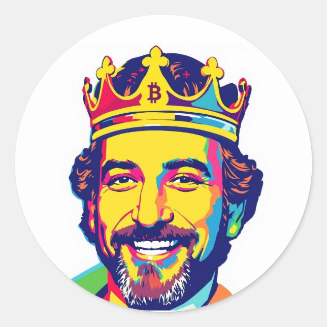The King of Bitcoin Classic Round Sticker (Front)