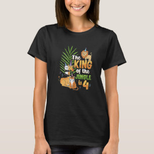 The king of the jungle is 4 Birthday Zoo Animal ki T-Shirt
