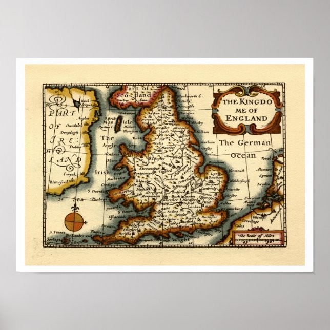 The Kingdome of England Old Antiquarian Atlas Map Poster (Front)