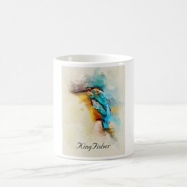 The kingfisher bird in a beautiful watercolor  coffee mug (Center)