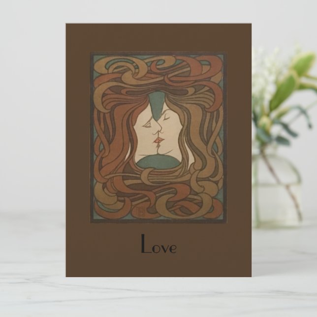 The Kiss 1898, woman - Art Nouveau - Illustration Holiday Card (Standing Front)