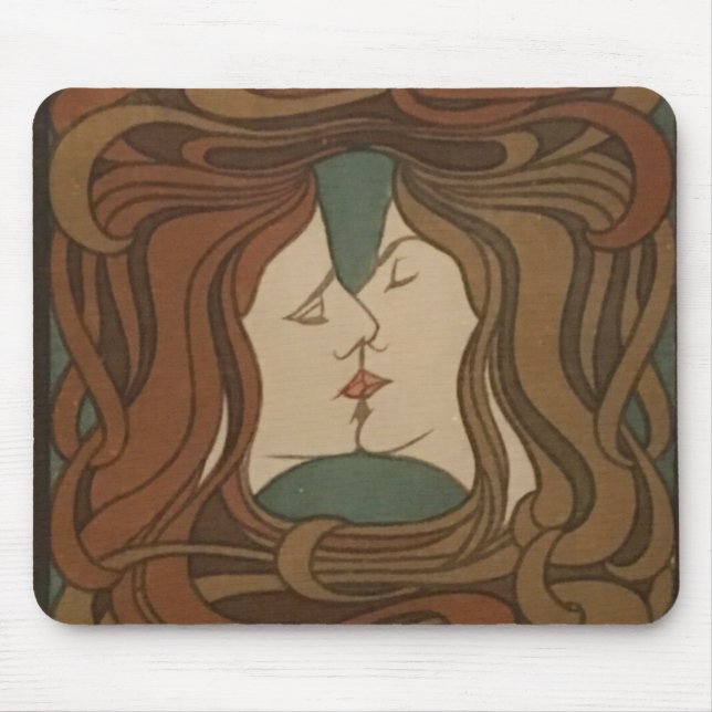The Kiss 1898, woman - Art Nouveau - Illustration Mouse Pad (Front)