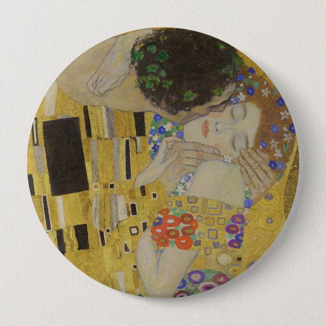 The Kiss, Art Nouveau Oil Painting, Gustav Klimt 10 Cm Round Badge (Front)