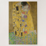 The Kiss, Art Nouveau Oil Painting, Gustav Klimt Jigsaw Puzzle<br><div class="desc">oil on canvas 1907-1908 abstract Art Nouveau portrait depicting a romantic kiss between a man and a woman the man and woman are decorated with a geometric pattern of yellow black and white rectangles and psychedelic trippy swirls, and colorful polka dots respectively. the couple are kneeling on a bed of...</div>