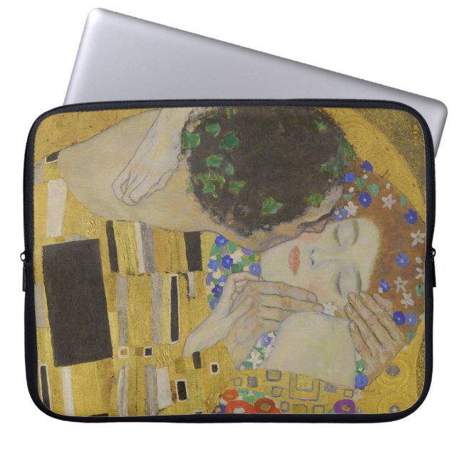 The Kiss, Art Nouveau Oil Painting, Gustav Klimt Laptop Sleeve (Front)