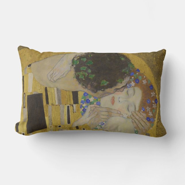 The Kiss, Art Nouveau Oil Painting, Gustav Klimt Lumbar Cushion (Front)