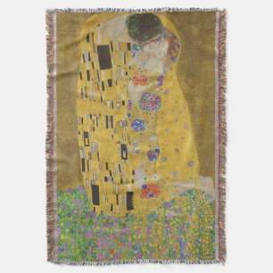 The Kiss, Art Nouveau Oil Painting, Gustav Klimt Throw Blanket