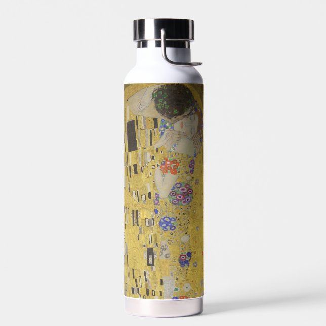 The Kiss, Art Nouveau Oil Painting, Gustav Klimt Water Bottle (Left)