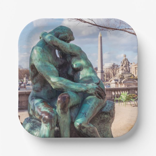 The Kiss by Auguste Rodin at the Tuileries, Paris Paper Plate (Front)