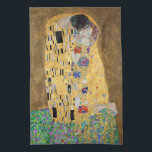 The Kiss by Gustav Klimt Tea Towel<br><div class="desc">The Kiss by Gustav Klimt The Kiss is an oil-on-canvas painting with added gold leaf, silver and platinum. by the Austrian Symbolist painter Gustav Klimt. It was painted at some point in 1907 and 1908, during the height of what scholars call his "Golden Period". Featuring shimmering gold tones, stylized forms,...</div>