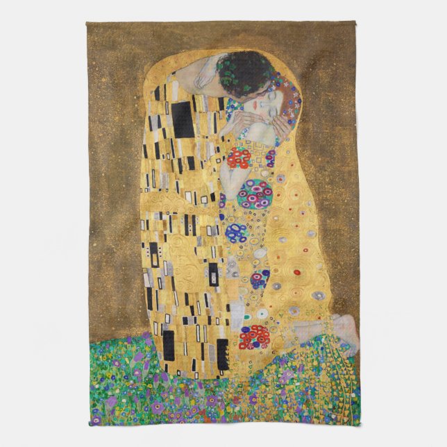 The Kiss by Gustav Klimt Tea Towel (Vertical)