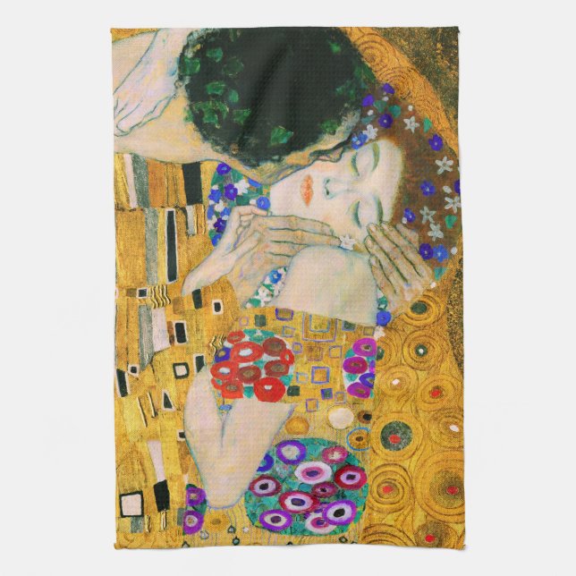 The Kiss by Gustav Klimt Tea Towel (Vertical)