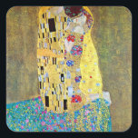 The Kiss by Gustav Klimt, Vintage Art Nouveau Square Sticker<br><div class="desc">The Kiss (Der Kuss) (1907/08) by Gustav Klimt is probably his most famous work. Klimt began work on it in 1907 and it is the highpoint of his so-called 'Golden Period'. The Kiss is a vintage Victorian Era Symbolism fine art love and romance painting featuring a romantic couple in various...</div>