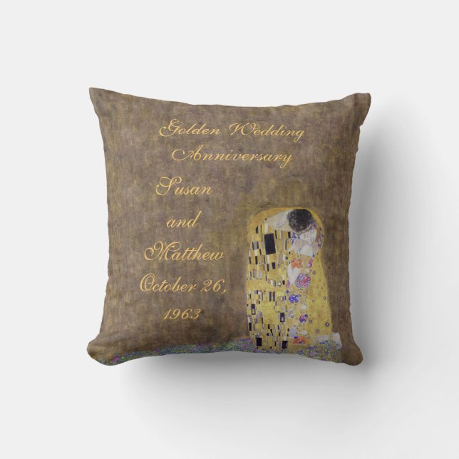 The Kiss by Klimt Golden Wedding Anniversary Custo Cushion (Front)