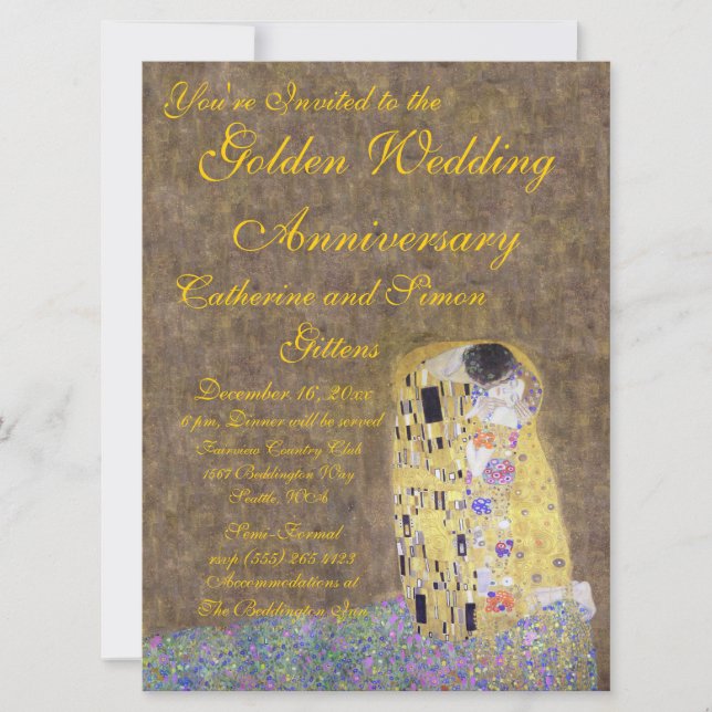 The Kiss by Klimt Golden Wedding Anniversary Invit Invitation (Front)