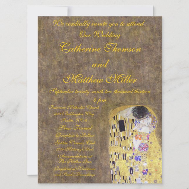 The Kiss by Klimt Wedding Invitation Art Nouveau (Front)