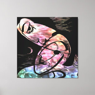 The Kiss By Moonlight and Ocean Abstract Art Canvas Print