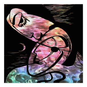 The Kiss By Moonlight and Ocean Abstract Art Poster